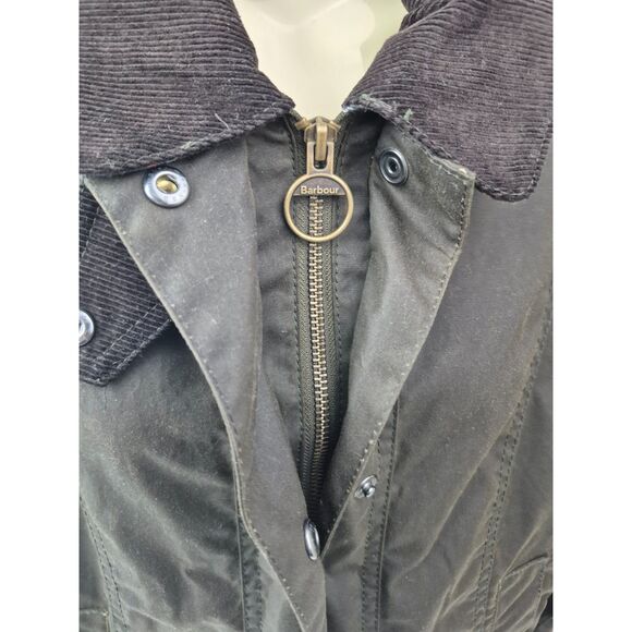 Barbour Women's Olive Beadnell Water Resistant Waxed Cotton Wax Jacket Size 8 US - Picture 3 of 5